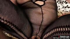 Hairy mature mother enjoys young guy in stockings