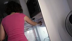 Darcy Dark eats ice cream while masturbating in kitchen