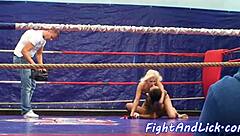 Orally Pleasured Babe Wrestles With Lesbian