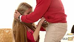 old gentleman thrilled by cute 18+ babe at home