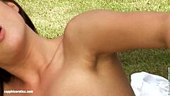 yard toyers by sapphic erotica - stracy and nea enjoy outdoor toy play in the garden