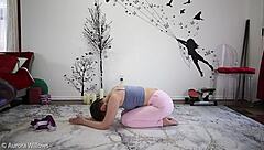 Mature Femdom Gives Yoga Instructions To Shaved Pussy Friend