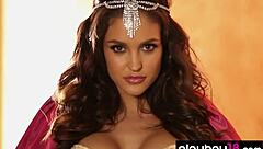 Bombastic beauty Jaclyn Swedberg reveals her curvy body and big boobs in striptease.