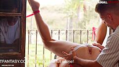 ass stretching session in the balcony