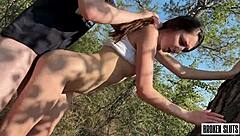 Slut got lost and fucked in the wild by college amateurs