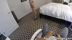 Why is sexy blonde Sadie Blair getting spy-cam fucked with glasses on?