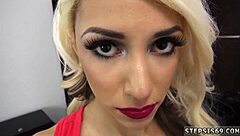 Blonde college teen squirts on suspended step sister.