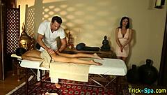 Amateur babe receives hidden cam massage from voyeur