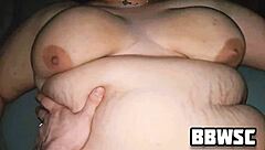 bbw sucks and fucks with huge floppy tits, ending in creampie