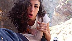 Girlfriend gives blowjob in canyon, squirts publicly with gaping pussy