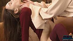 Ukrainian milf babes Gloria Sol and Vivienne Solange in hot lesbian play.