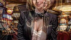 Blonde Casino Dealer Strips Excitingly!