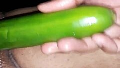 Sexy Indian Wife Using VIBRATOR And CUCUMBER On OILED Pussy
