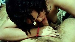 Teen gives delicious blowjob to young guy before gym.