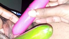 Sexy Indian Wife Using VIBRATOR And CUCUMBER On OILED Pussy