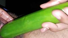 Sexy Indian Wife Using VIBRATOR And CUCUMBER On OILED Pussy