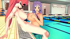 Girl Focuses On Studying Swimming In 3D Cartoon