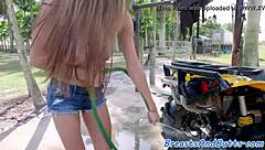 Busty Beauty Gets Spoon Fucked Outdoors After Blowjob