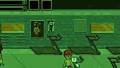 Gym buddies in hentai game where muscular girl enjoys post-training relaxation.