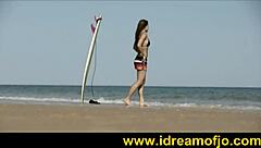Surfs Up With Brunette Gay Solo Masturbation On Beach!