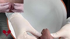 OMG, feel this glans handjob in white latex gloves up close!