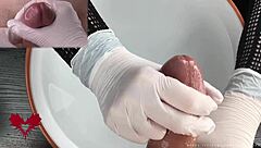 OMG, feel this glans handjob in white latex gloves up close!