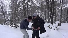 Hot student sucks professor's big dick after ski!