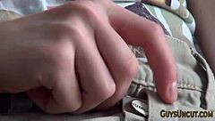 European teen hunk masturbates his uncut cock to a high definition cumshot