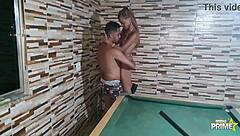 Latina Sits on Monster Cock While Playing Pool!