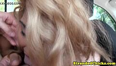 Blonde Hitchhiker Rides in Public