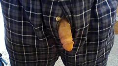 Suggestive open fly play with penis during masturbation session