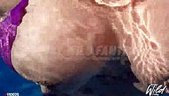 busty filipina milf shows off huge tits while masturbating in the pool