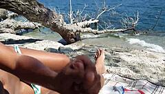 wife jerks and sucks on public beach