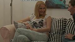 Shy blonde dives into crazy hardcore sex on camera!