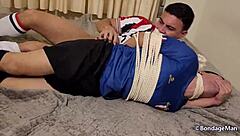 Two football boyfriends captured, tied, gagged, and choked in bondage