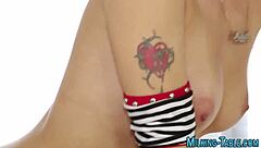 babe in lingerie gives handjob and blowjob through gloryhole, cum in mouth