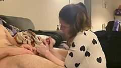 In a bodysuit, she receives a massive cumshot on her huge tits from a monster cock.