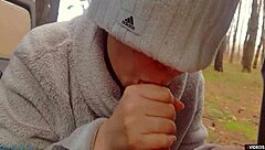 Milf whore gives blowjob on highway, cum on face