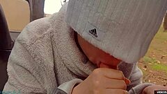 Milf whore gives blowjob on highway, cum on face